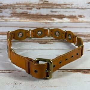 WCM Vintage Unisex Brown Leather Belt w/ Brass Buckle Size M Adjustable 222614